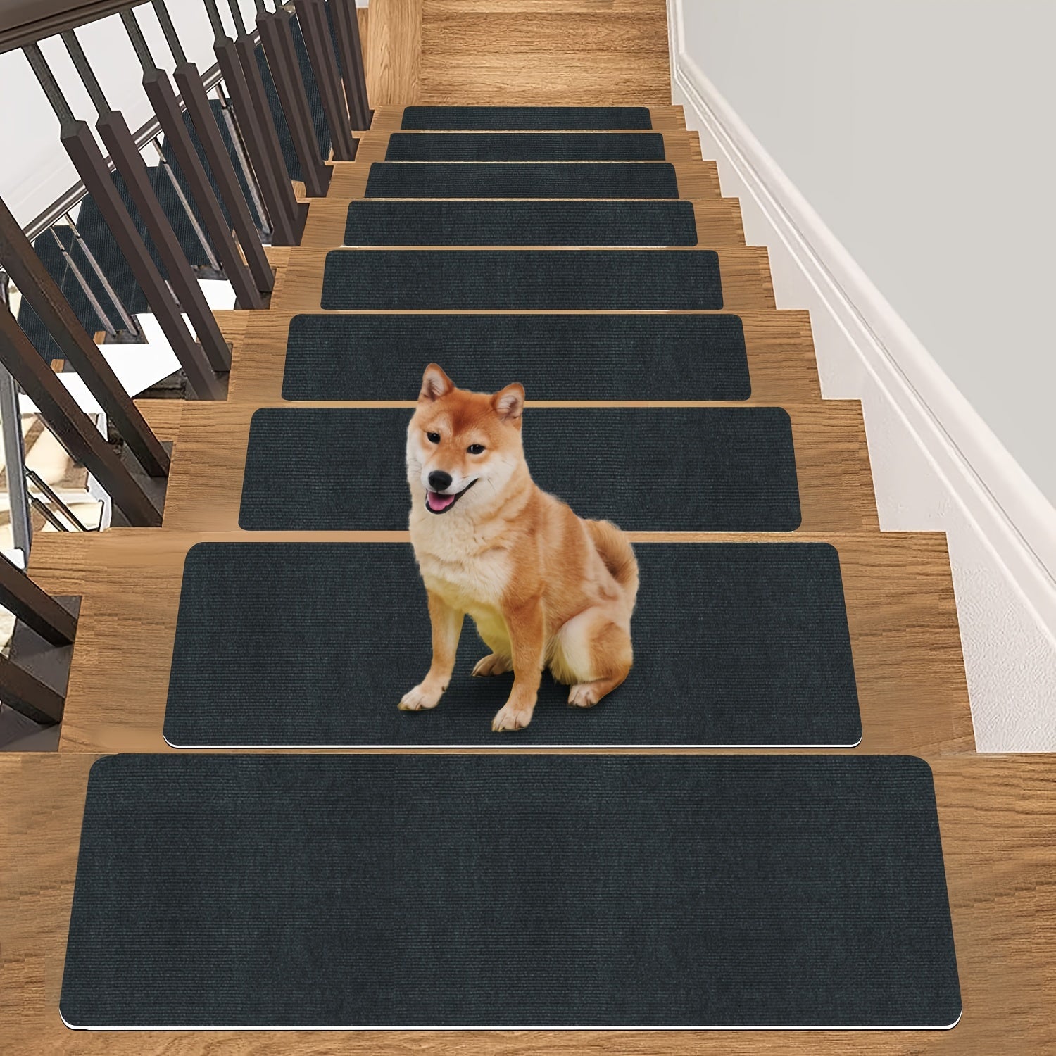 8pcs/15pcs Non-Slip Stair Treads for Indoor Wooden Steps - 17.7" x 7.4" Durable Polyester Safety Rugs, Pet-Friendly Anti-Slip Carpet for Stairs, Safe for Pets, Easy to Clean, Fits Wooden Steps, Stair Treads for Stairs, Petfri