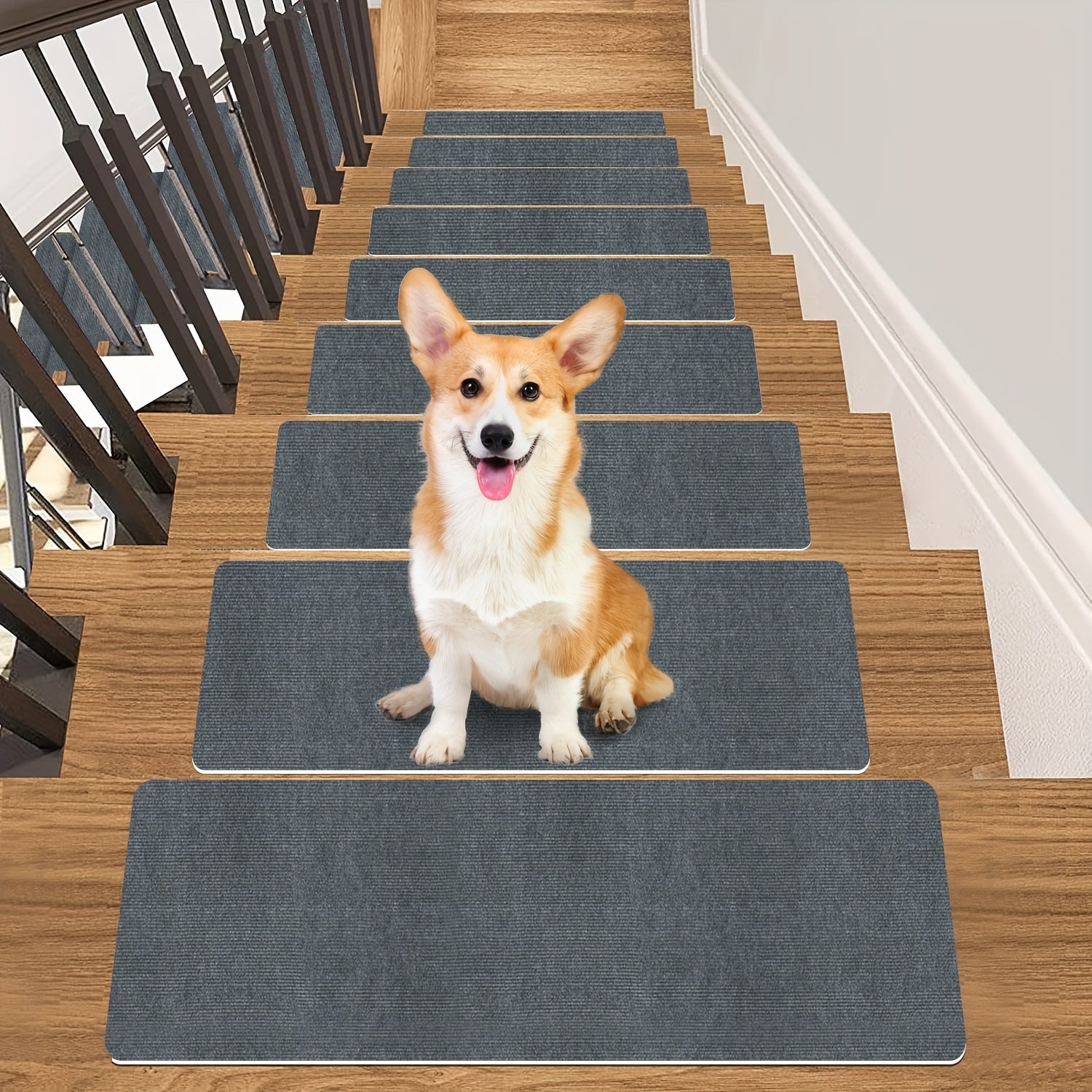 8pcs/15pcs Non-Slip Stair Treads for Indoor Wooden Steps - 17.7" x 7.4" Durable Polyester Safety Rugs, Pet-Friendly Anti-Slip Carpet for Stairs, Safe for Pets, Easy to Clean, Fits Wooden Steps, Stair Treads for Stairs, Petfri