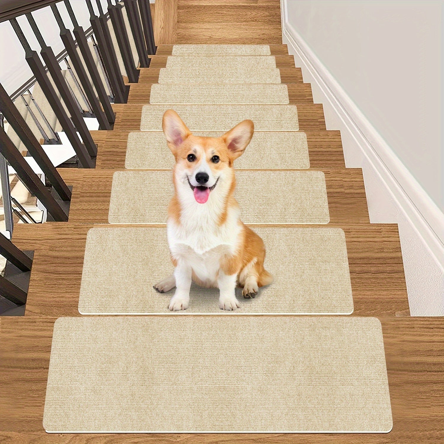 8pcs/15pcs Non-Slip Stair Treads for Indoor Wooden Steps - 17.7" x 7.4" Durable Polyester Safety Rugs, Pet-Friendly Anti-Slip Carpet for Stairs, Safe for Pets, Easy to Clean, Fits Wooden Steps, Stair Treads for Stairs, Petfri
